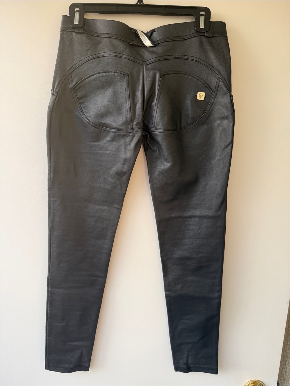 Freddy Black Faux Leather Skinny Pants with Gold Buttons - Picture 2 of 6